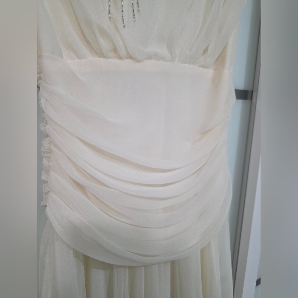 Algo Boutique 🌟 Vintage-Inspired Cream Chiffon Midi Embellished Dress - Picture 6 of 16